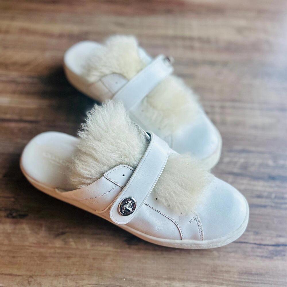 Coach White Fur-Trimmed Loafers